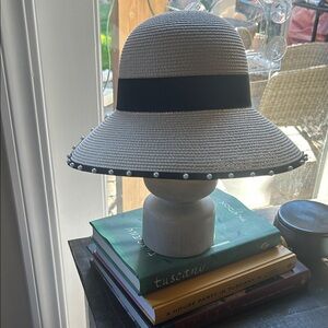 Elegant Cream and Black Pearl-Trimmed Hat